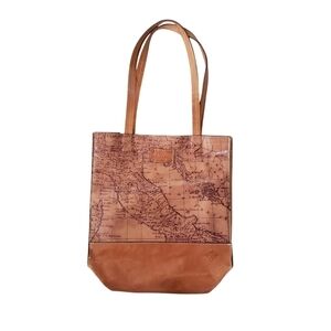 Patricia Nash Toscano Brandy Leather Tote Bag Signature Map Print